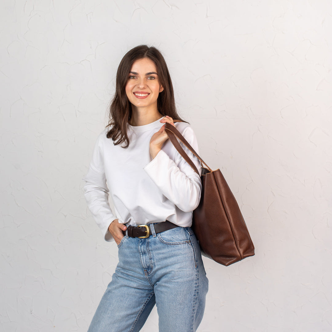 Dark Brown pebbled leather tote bag - Leather Purse Backpack