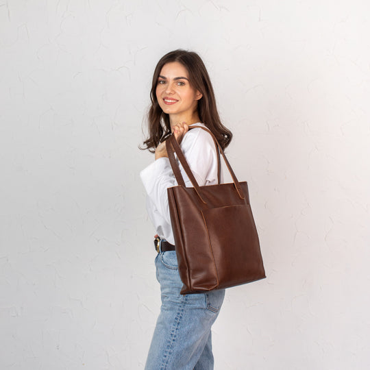 Dark Brown pebbled leather tote bag - Leather Purse Backpack