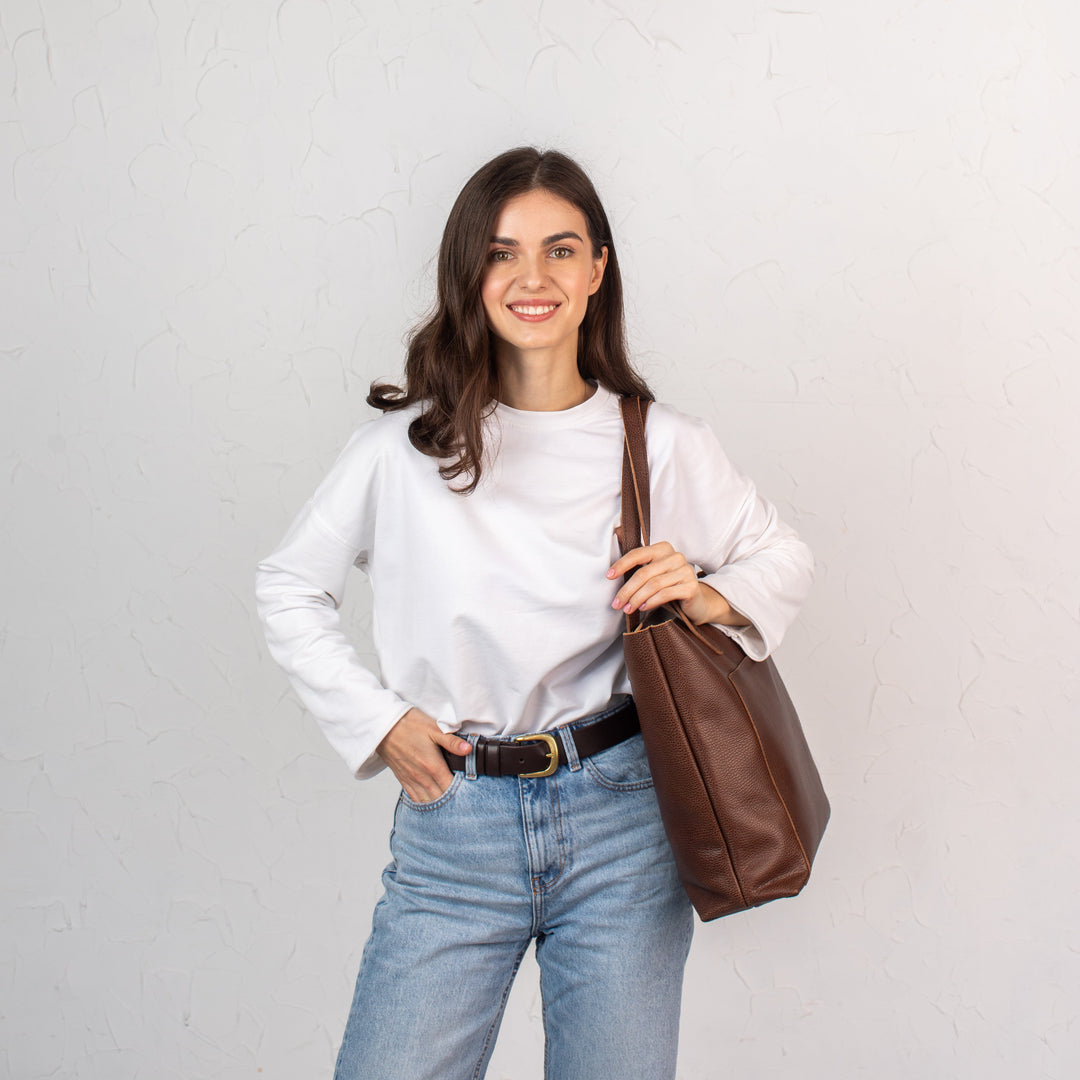 Dark Brown pebbled leather tote bag - Leather Purse Backpack