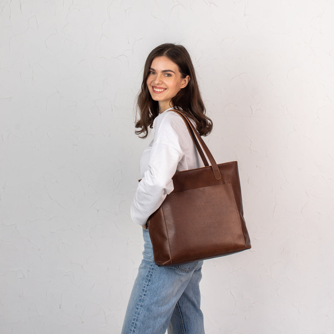 Dark Brown pebbled leather tote bag - Leather Purse Backpack