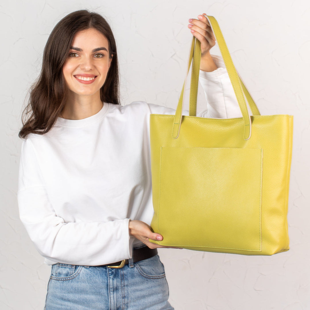 Lemon pebbled leather tote bag - Leather Purse Backpack