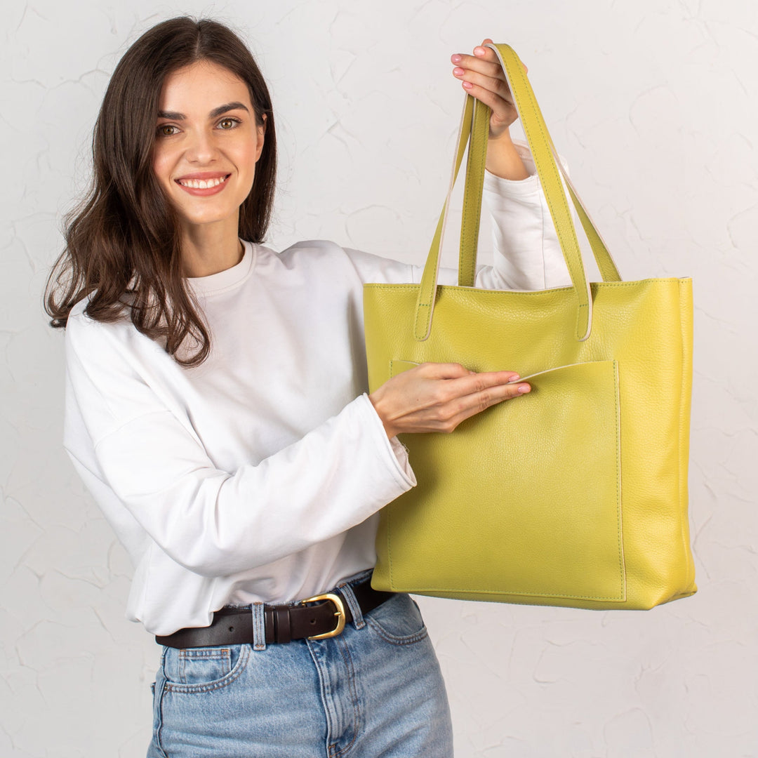 Lemon pebbled leather tote bag - Leather Purse Backpack