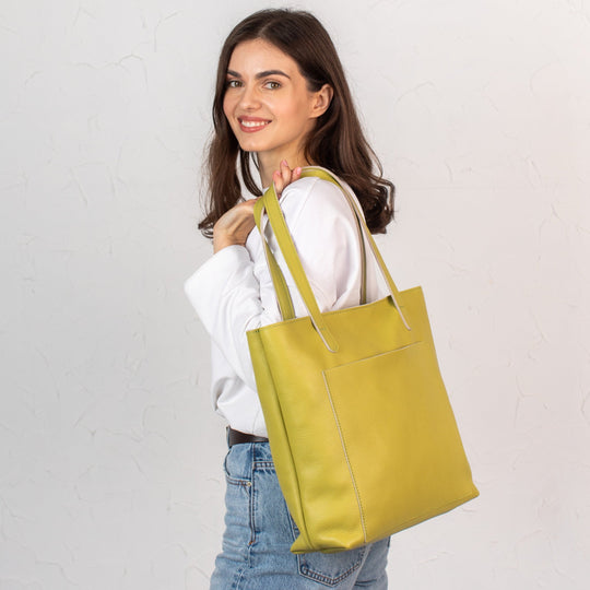 Lemon pebbled leather tote bag - Leather Purse Backpack