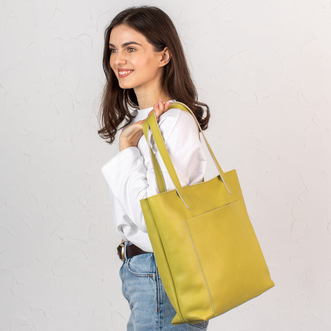 Lemon pebbled leather tote bag - Leather Purse Backpack