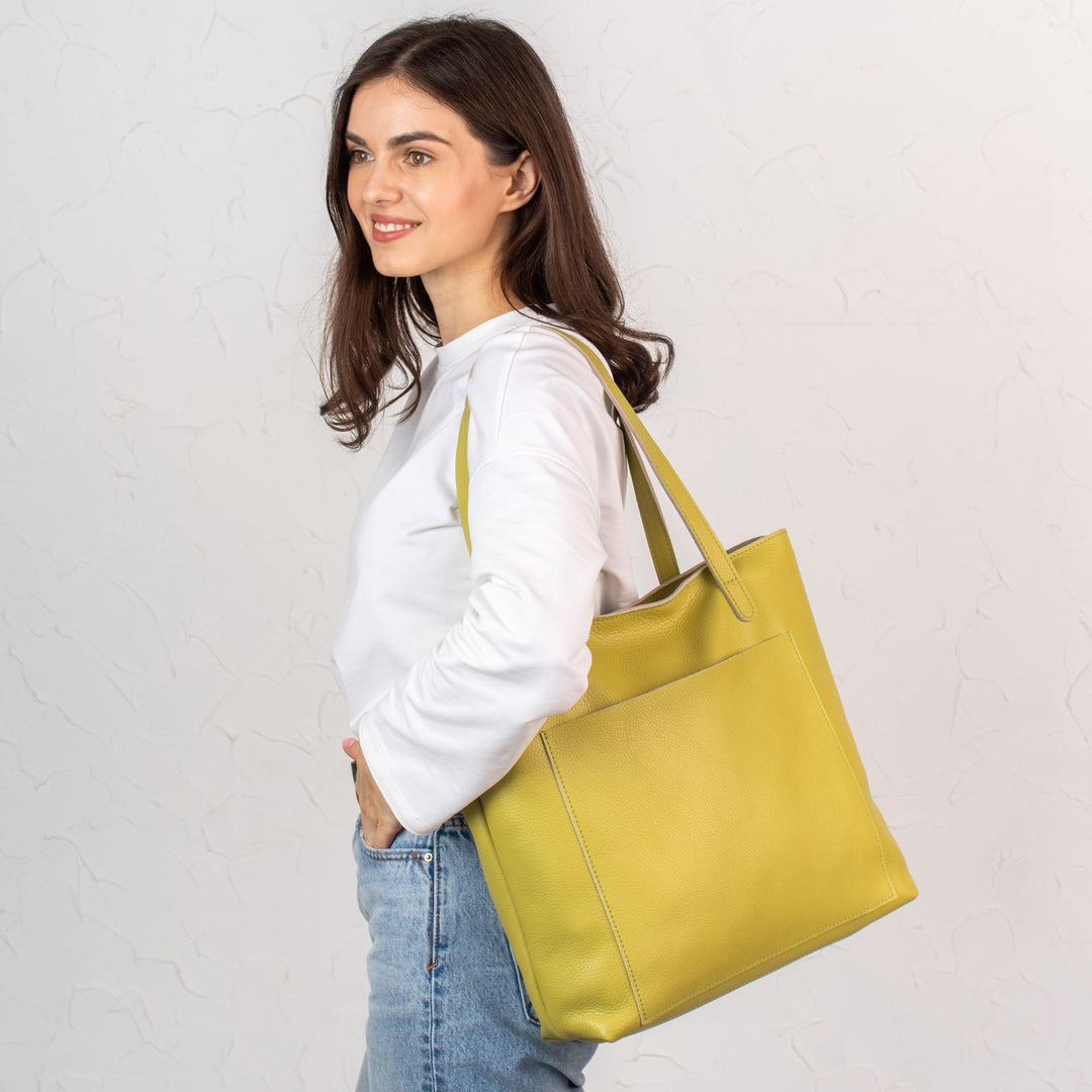 Lemon pebbled leather tote bag - Leather Purse Backpack
