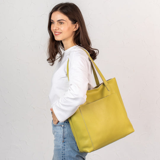 Lemon pebbled leather tote bag - Leather Purse Backpack
