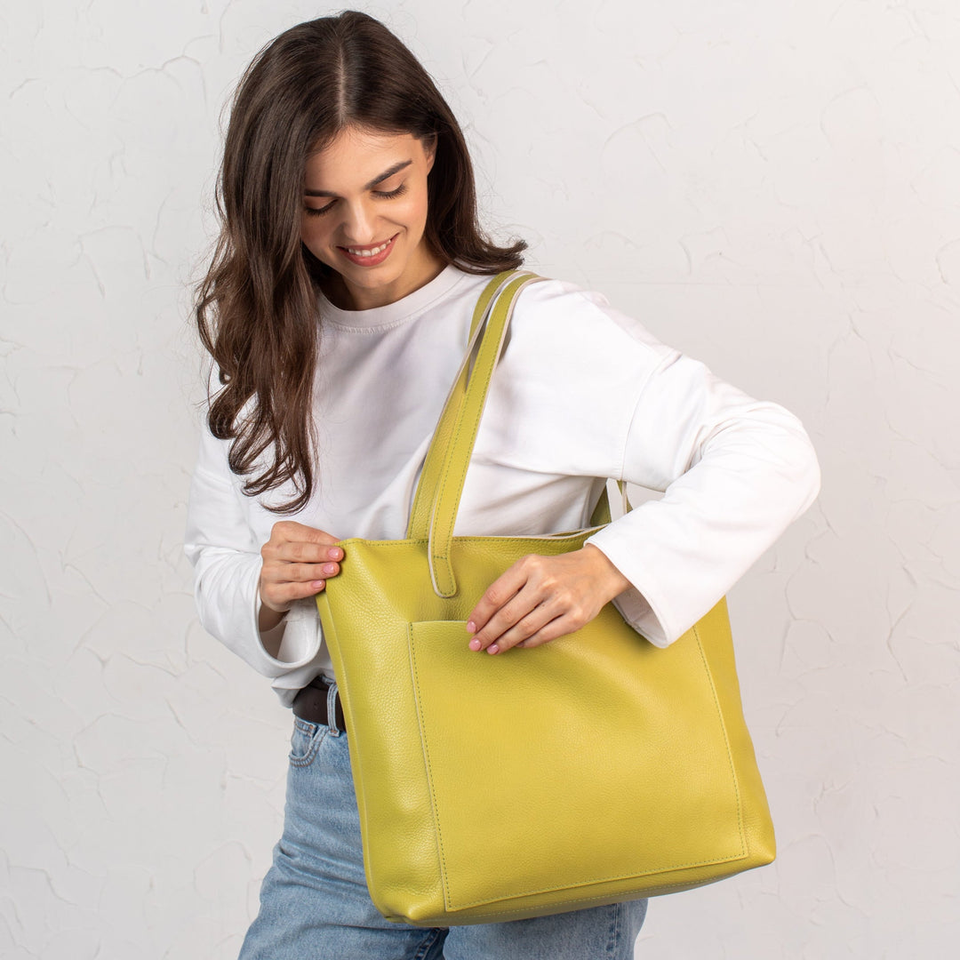 Lemon pebbled leather tote bag - Leather Purse Backpack