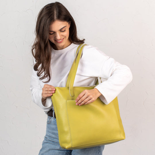 Lemon pebbled leather tote bag - Leather Purse Backpack