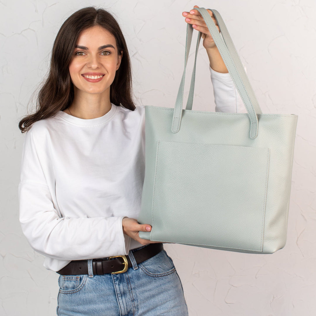 Pistachio pebbled leather tote bag - Leather Purse Backpack