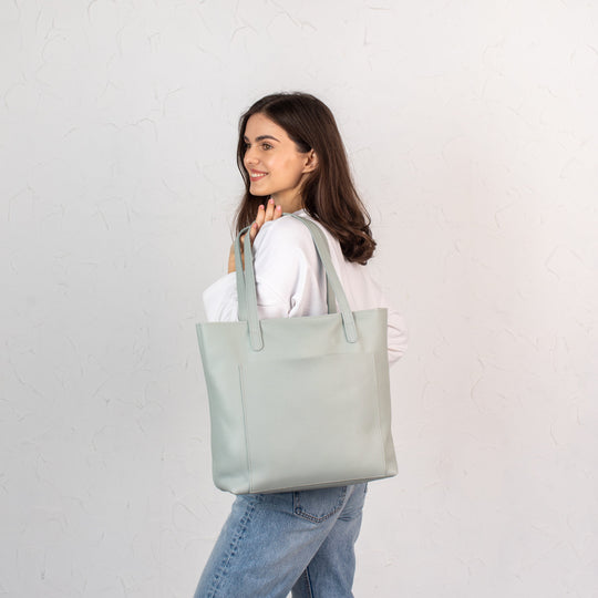 Pistachio pebbled leather tote bag - Leather Purse Backpack