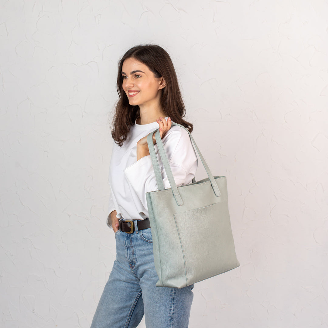 Pistachio pebbled leather tote bag - Leather Purse Backpack