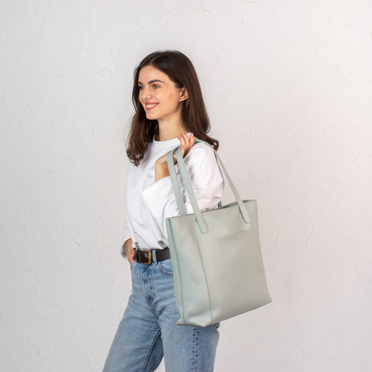 Pistachio pebbled leather tote bag - Leather Purse Backpack