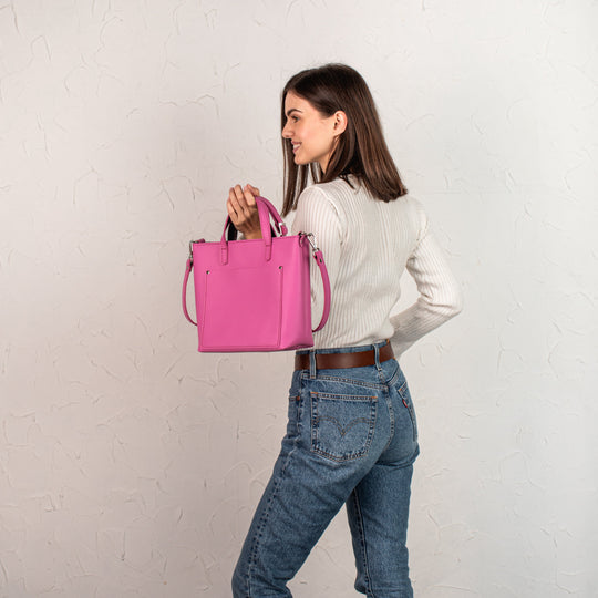 Pink double face leather mini tote bag - Leather Purse Backpack