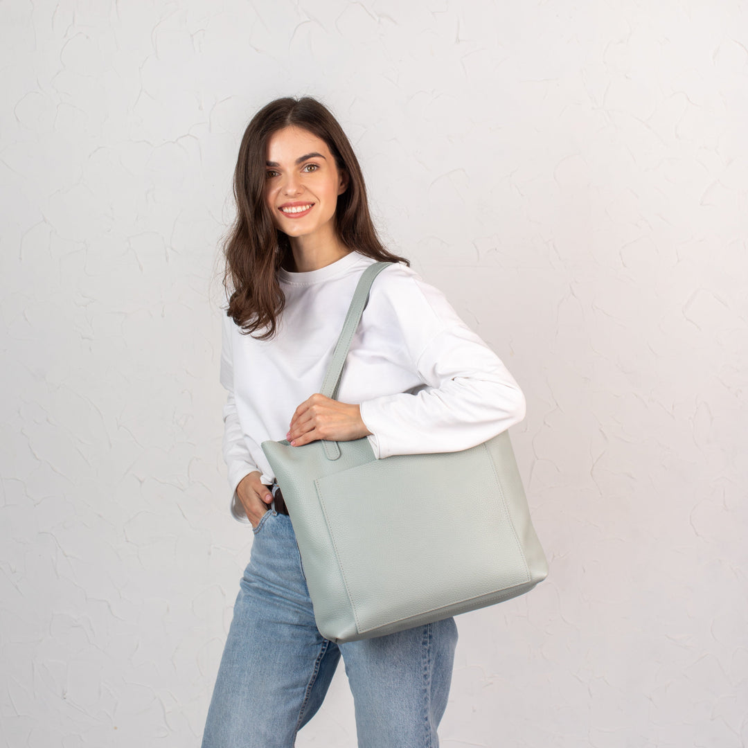 Pistachio pebbled leather tote bag - Leather Purse Backpack