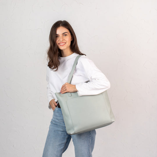 Pistachio pebbled leather tote bag - Leather Purse Backpack
