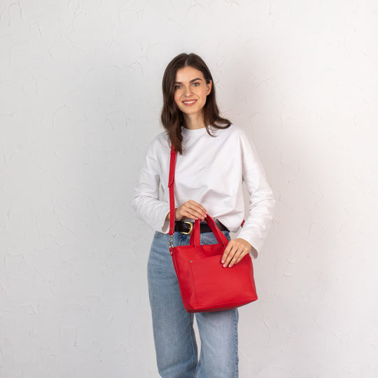 Red pebbled leather - Leather Purse Backpack