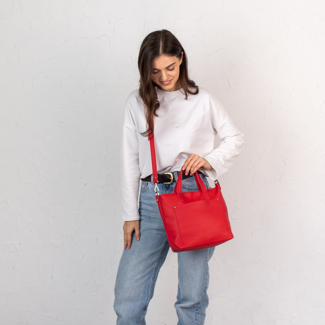 Red pebbled leather - Leather Purse Backpack