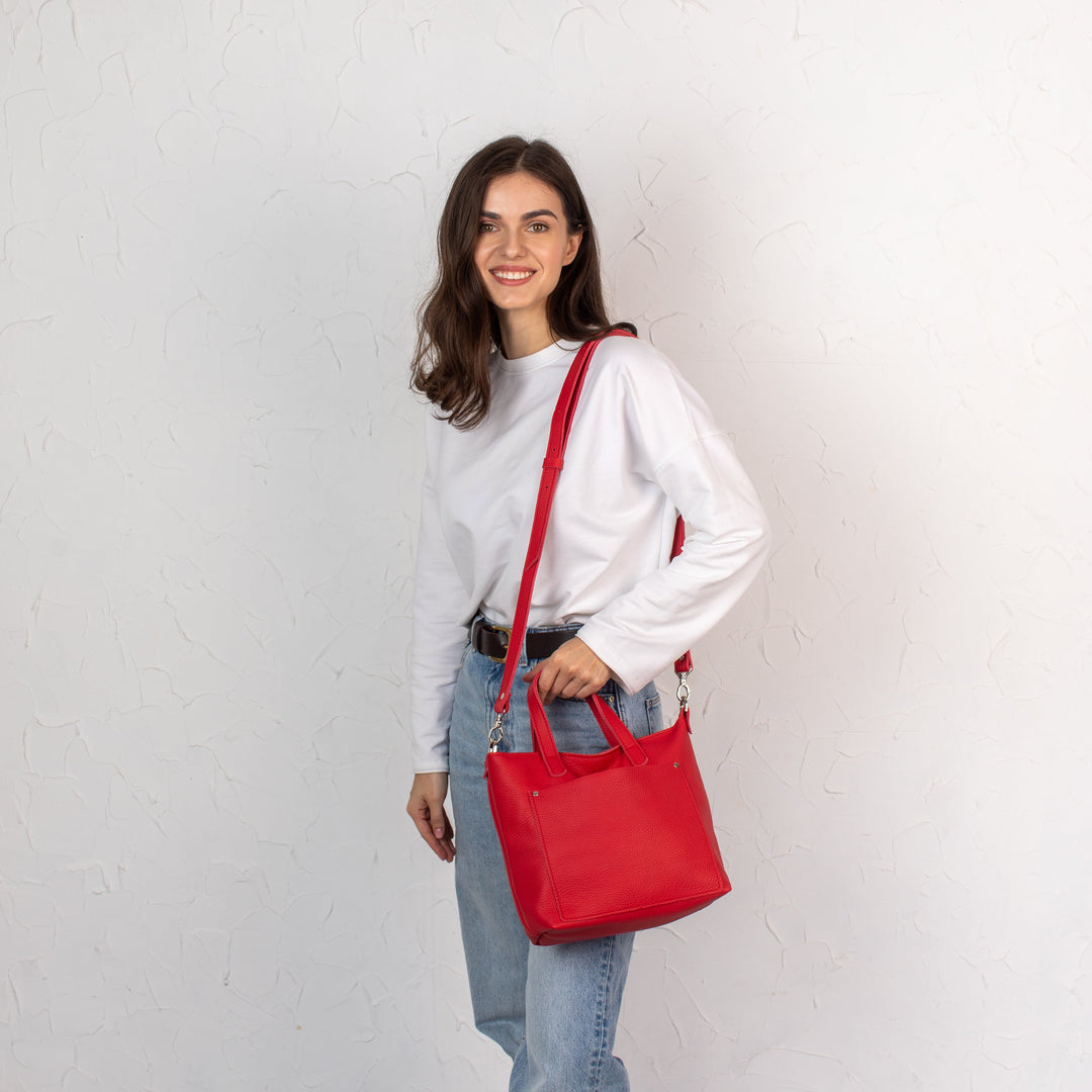 Red pebbled leather - Leather Purse Backpack