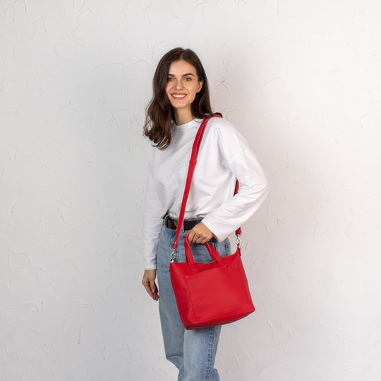 Red pebbled leather - Leather Purse Backpack