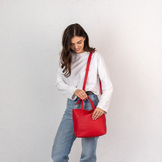 Red pebbled leather - Leather Purse Backpack