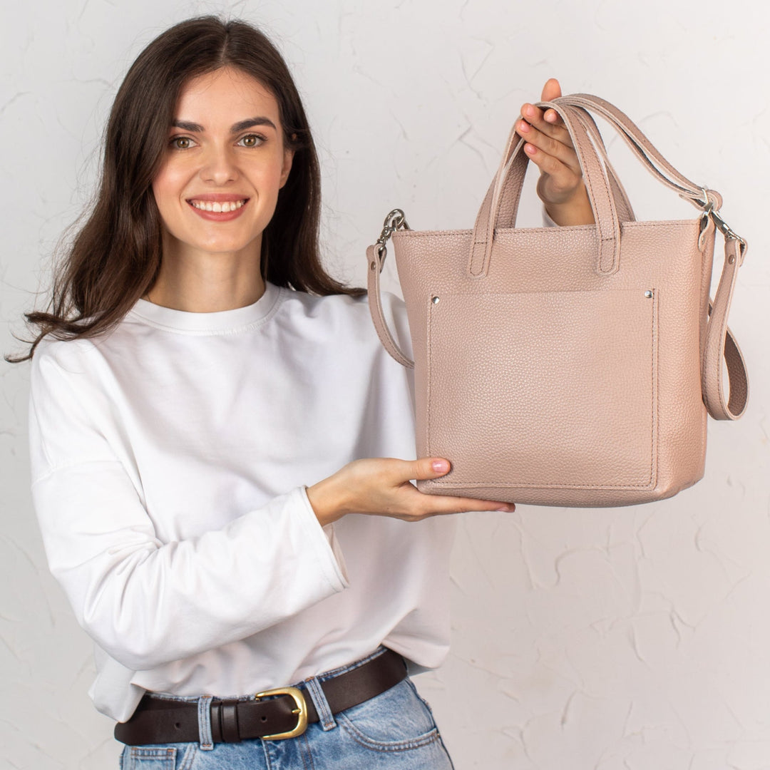 Woolly Beige pebbled - Leather Purse Backpack