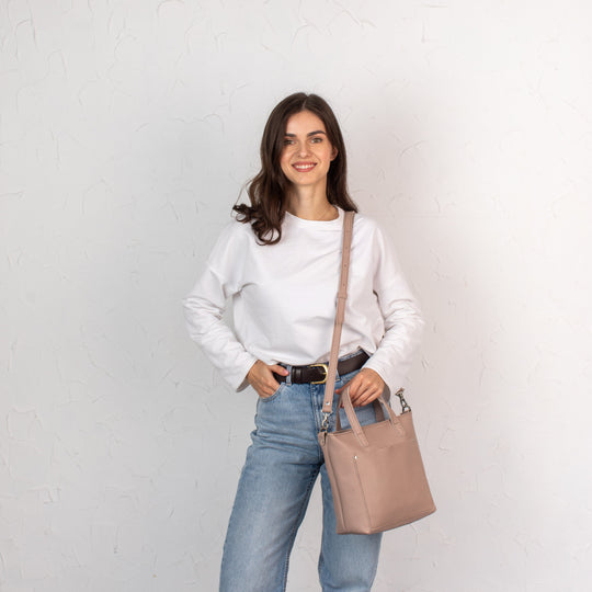 Woolly Beige pebbled - Leather Purse Backpack