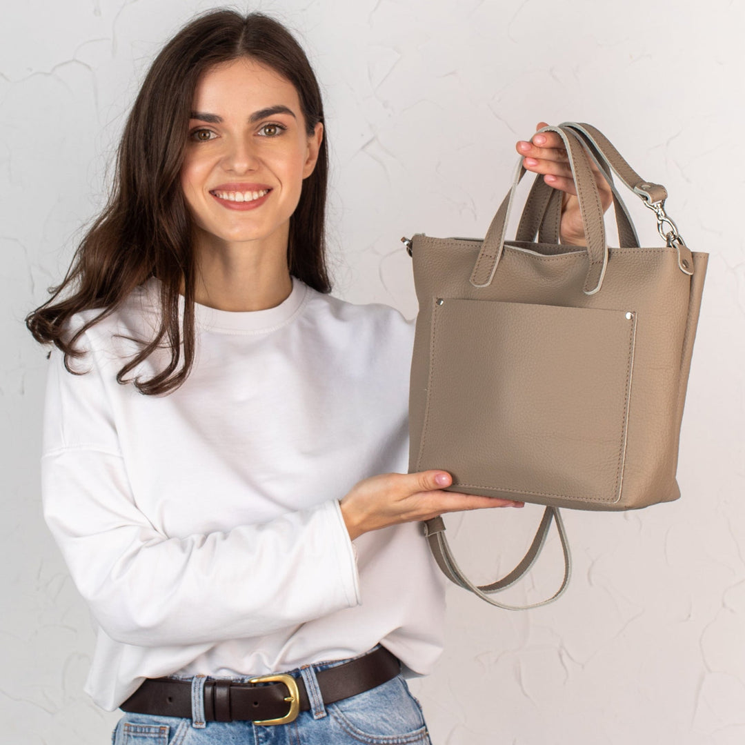 Stonish Beige pebbled - Leather Purse Backpack