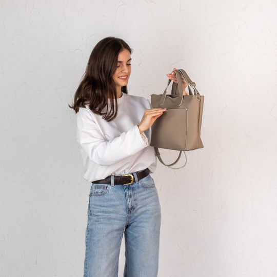 Stonish Beige pebbled - Leather Purse Backpack