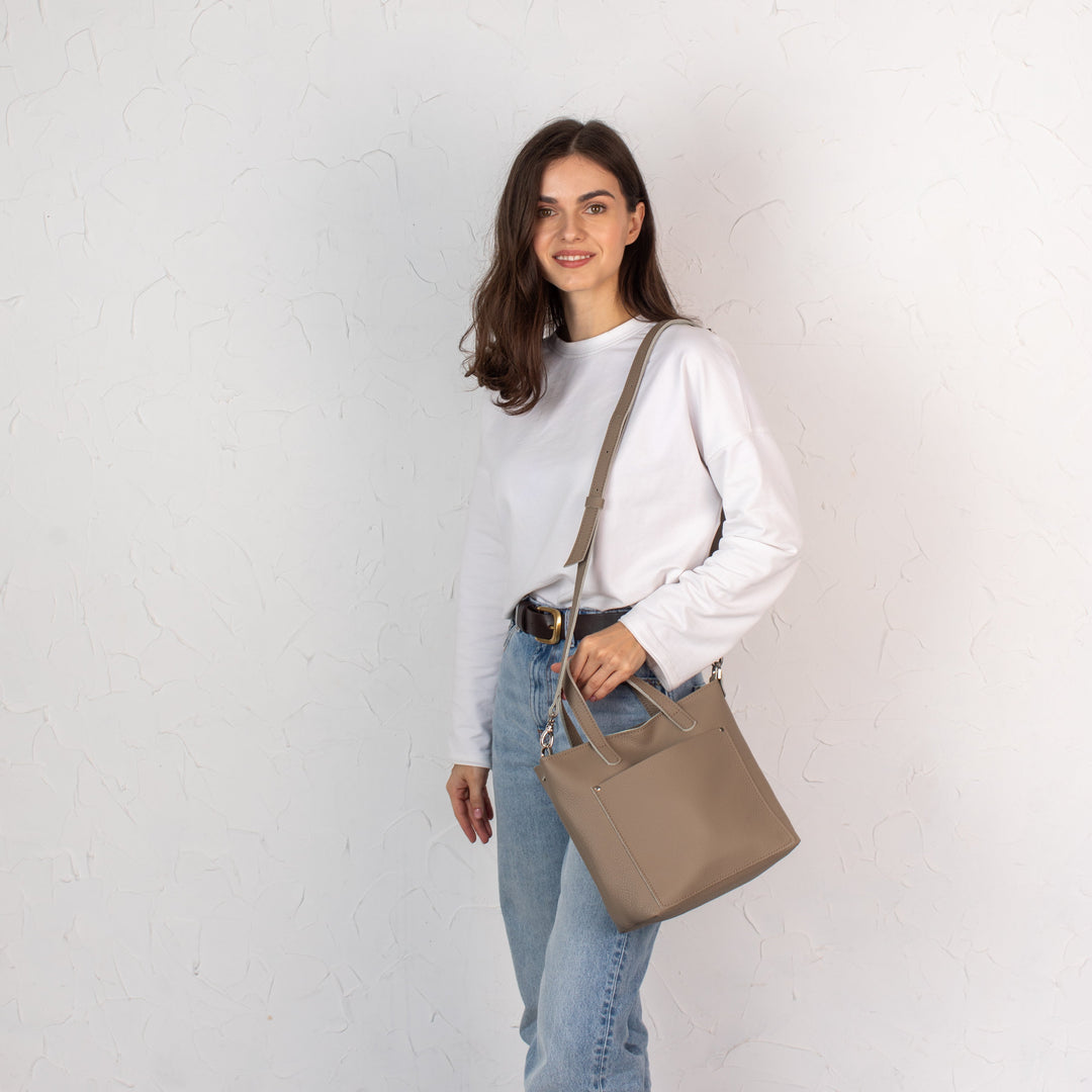 Stonish Beige pebbled - Leather Purse Backpack