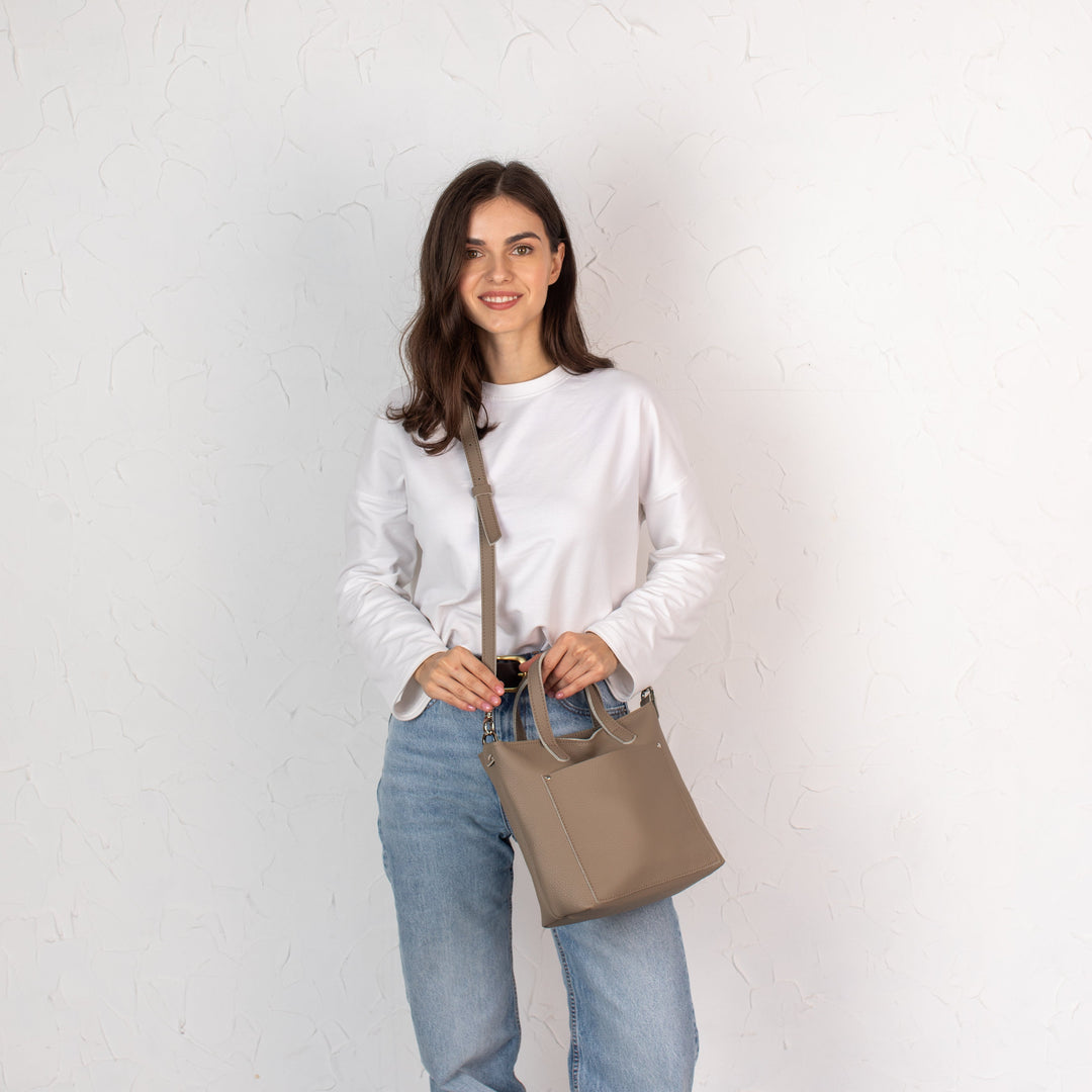 Stonish Beige pebbled - Leather Purse Backpack
