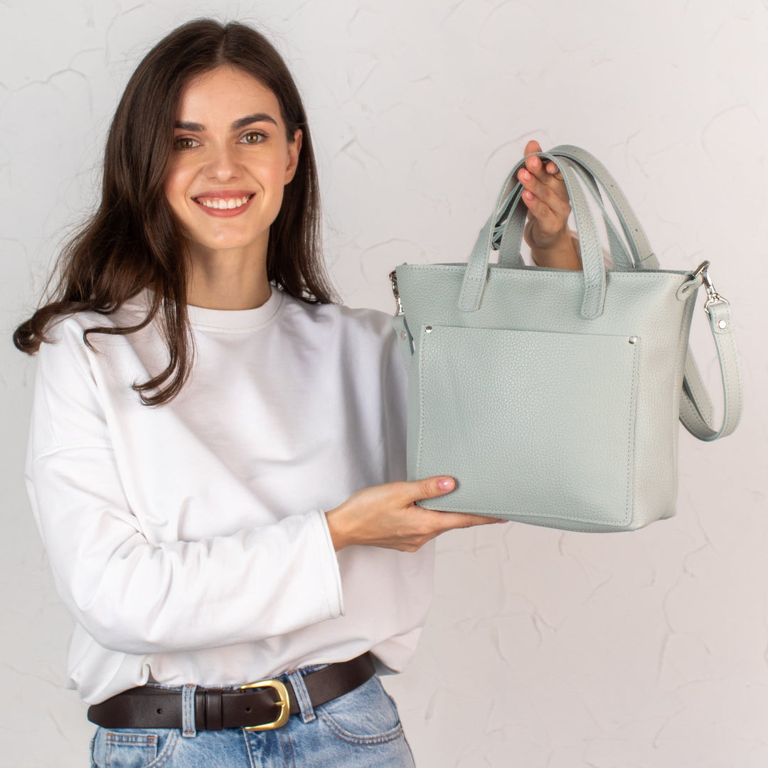 Pistachio pebbled - Leather Purse Backpack