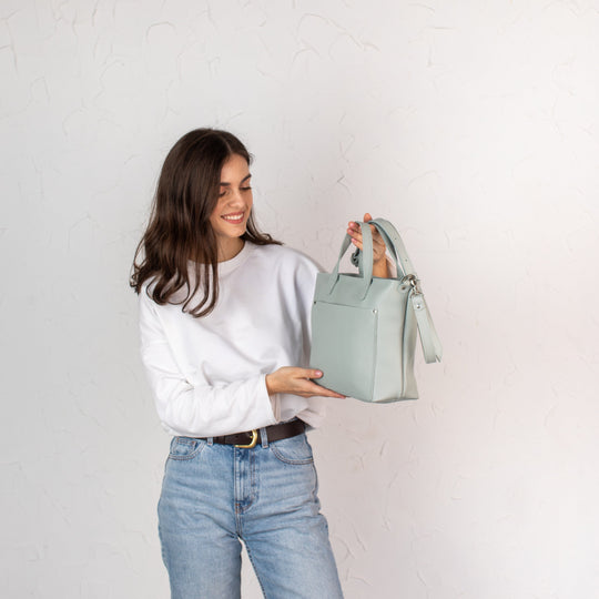Pistachio pebbled - Leather Purse Backpack