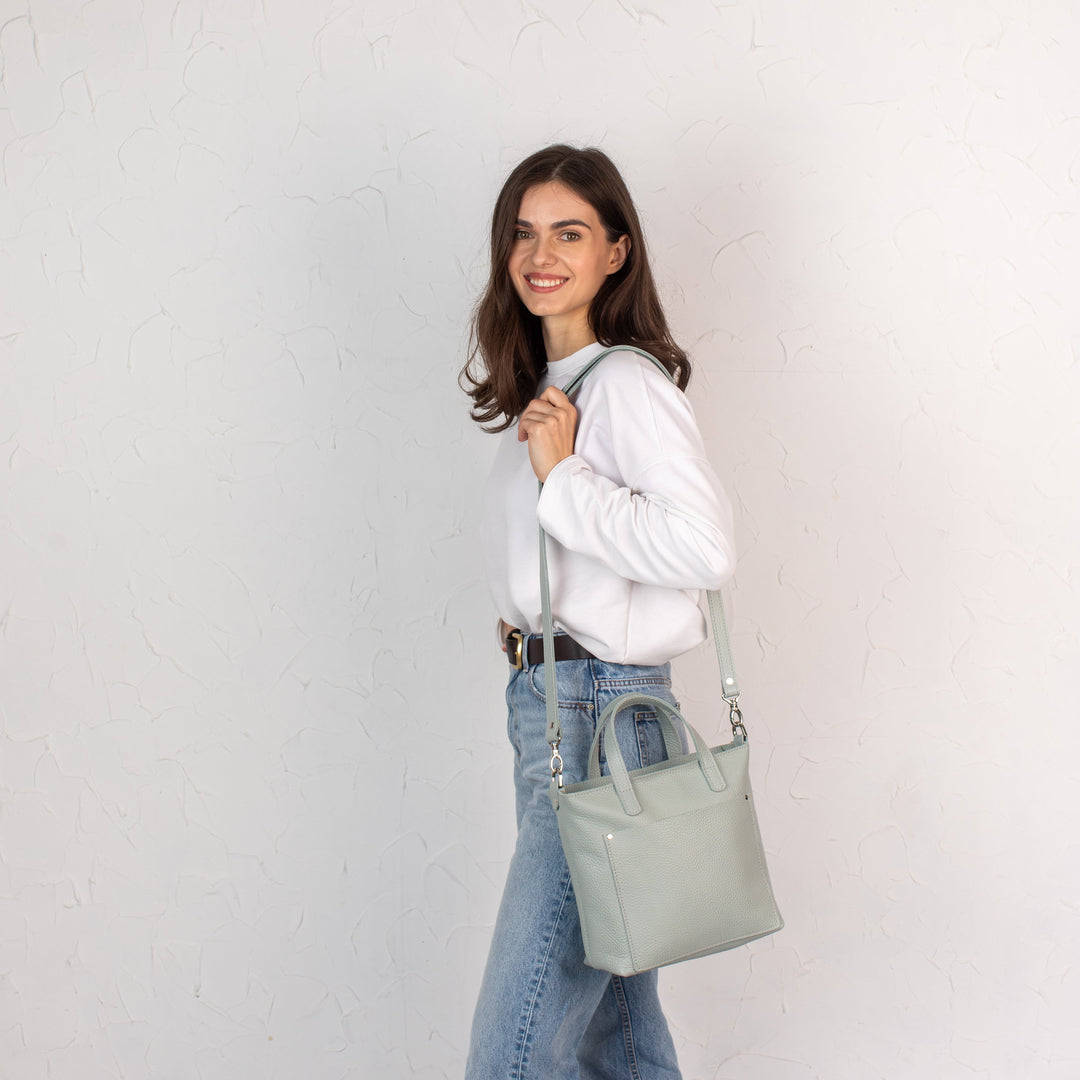 Pistachio pebbled - Leather Purse Backpack
