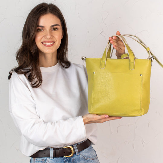 Lemon pebbled - Leather Purse Backpack
