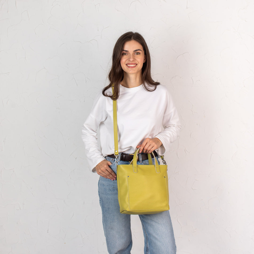 Lemon pebbled - Leather Purse Backpack
