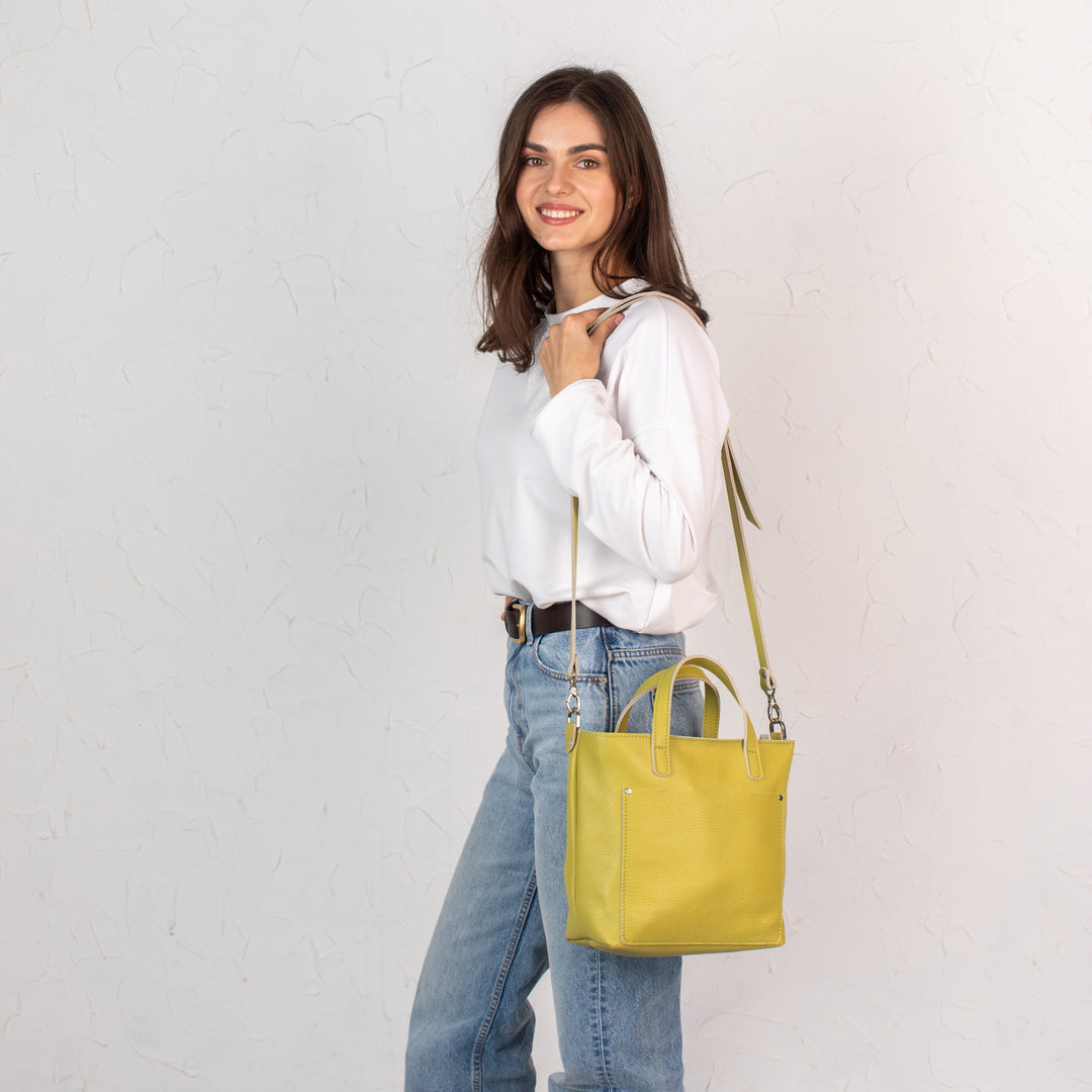 Lemon pebbled - Leather Purse Backpack