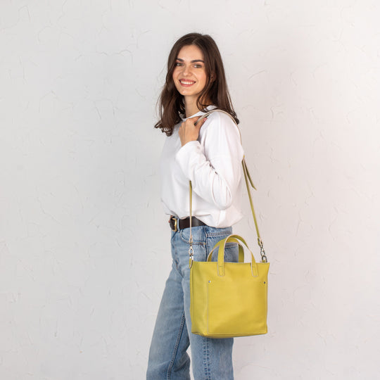 Lemon pebbled - Leather Purse Backpack