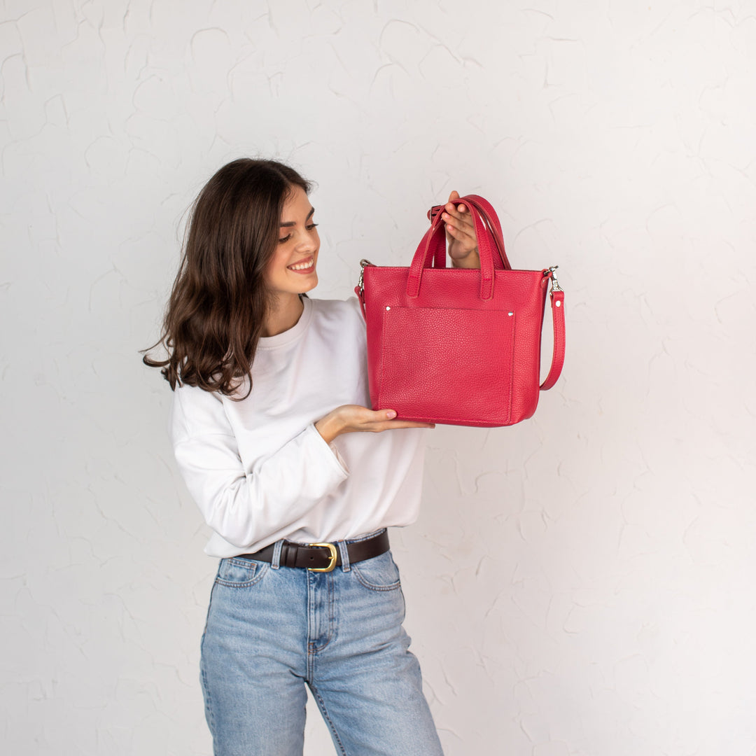 Candy Red pebbled - Leather Purse Backpack