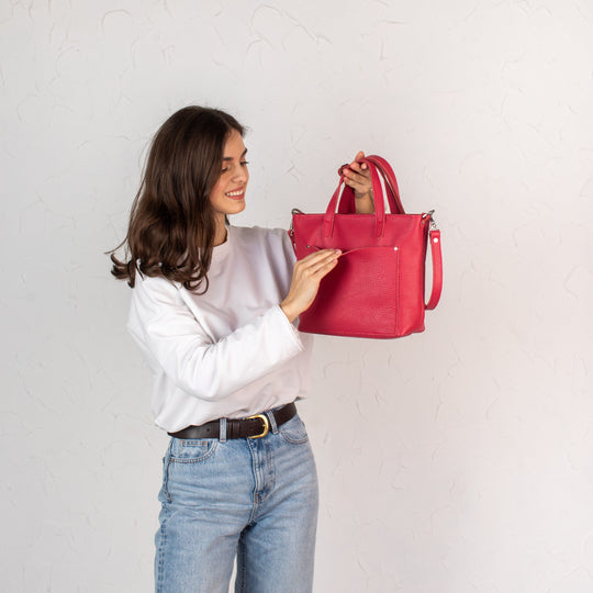 Candy Red pebbled - Leather Purse Backpack