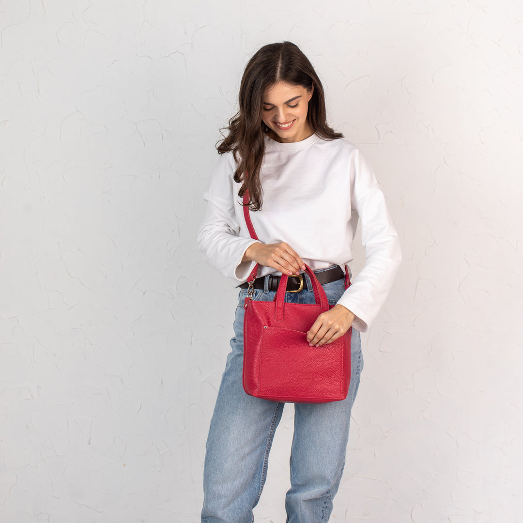 Candy Red pebbled - Leather Purse Backpack