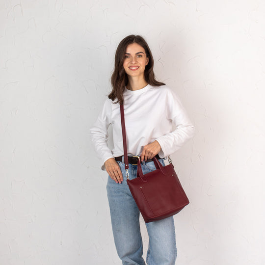 Burgundy pebbled - Leather Purse Backpack