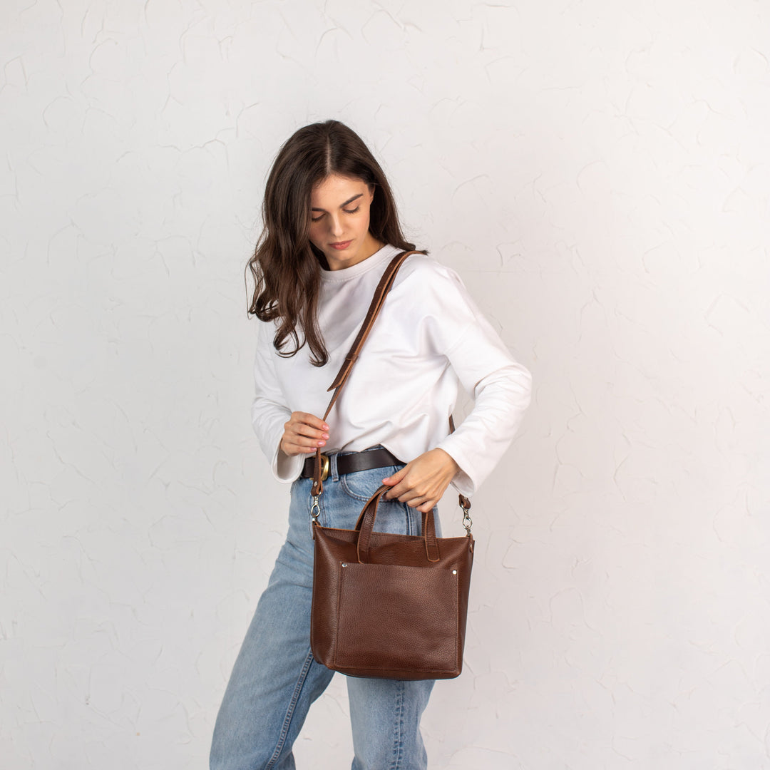 Dark Brown pebbled - Leather Purse Backpack