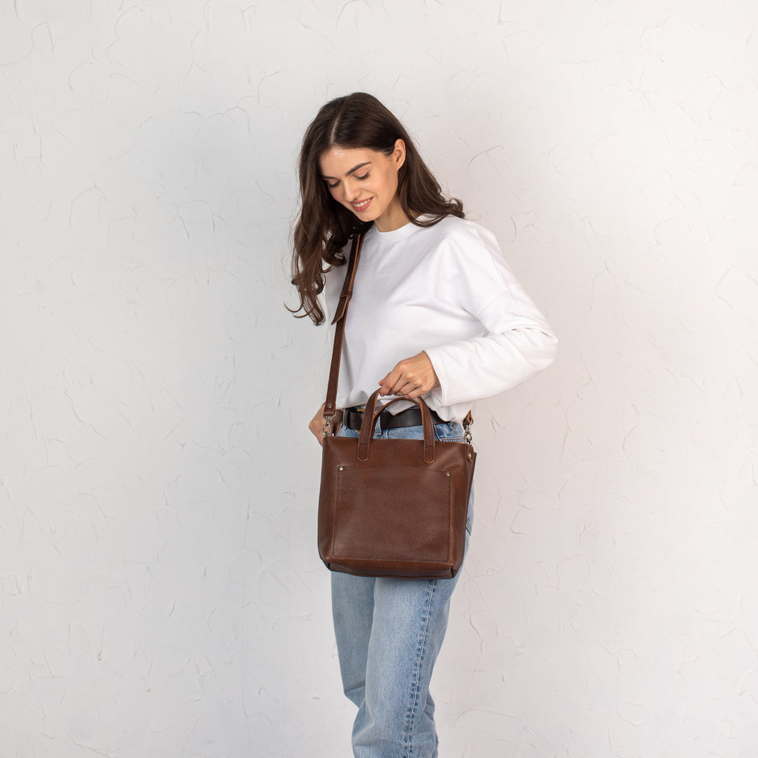 Dark Brown pebbled - Leather Purse Backpack
