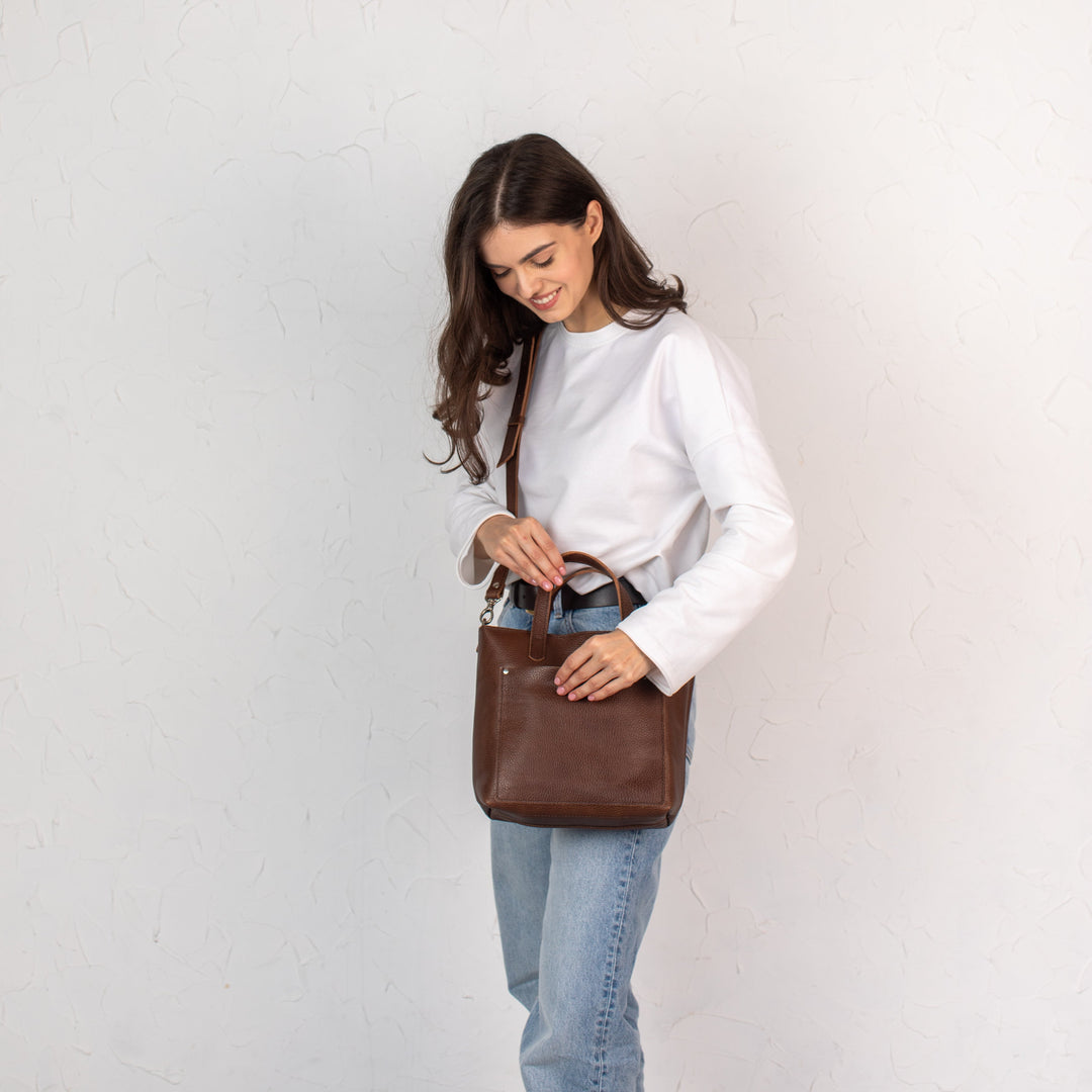 Dark Brown pebbled - Leather Purse Backpack