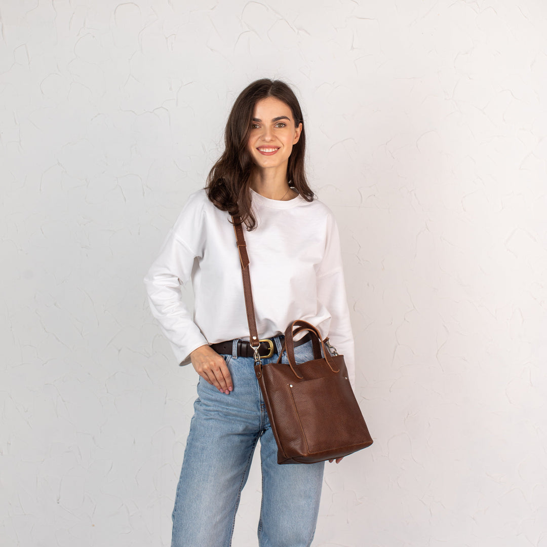 Dark Brown pebbled - Leather Purse Backpack