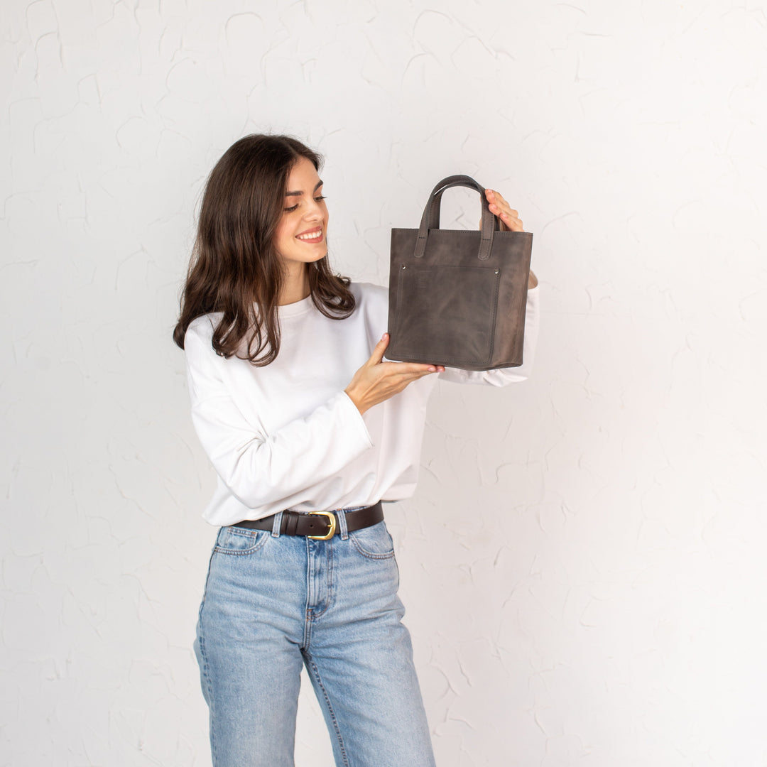 Gray smooth - Leather Purse Backpack