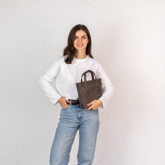 Gray smooth - Leather Purse Backpack