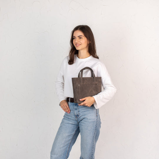 Gray smooth - Leather Purse Backpack