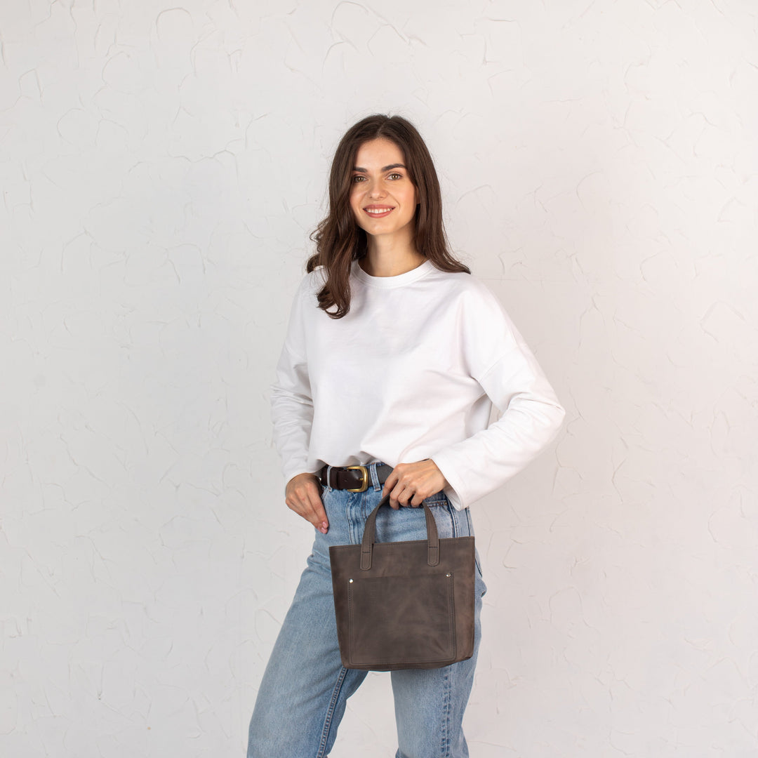 Gray smooth - Leather Purse Backpack