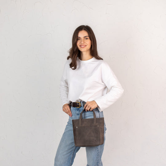 Gray smooth - Leather Purse Backpack